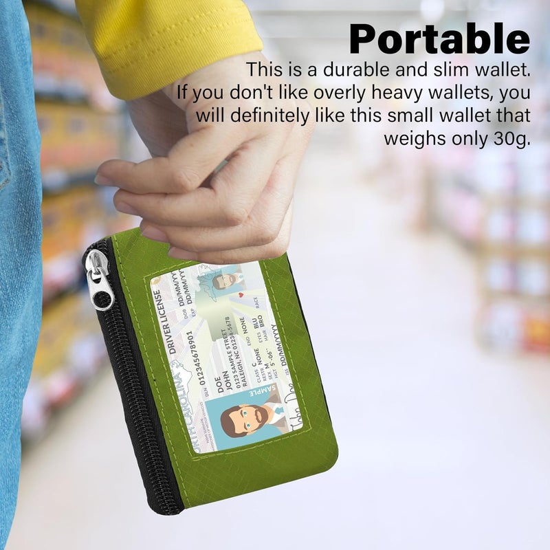 ZHOMA Minimalist Small Wallet for Men Women with 2 Zip Pockets, Multi Functional ID Case with Keychain and Card Holder, Coin Purse Badge Lanyard Pouch for Boys Girls Travel - Grass Green - Image 2